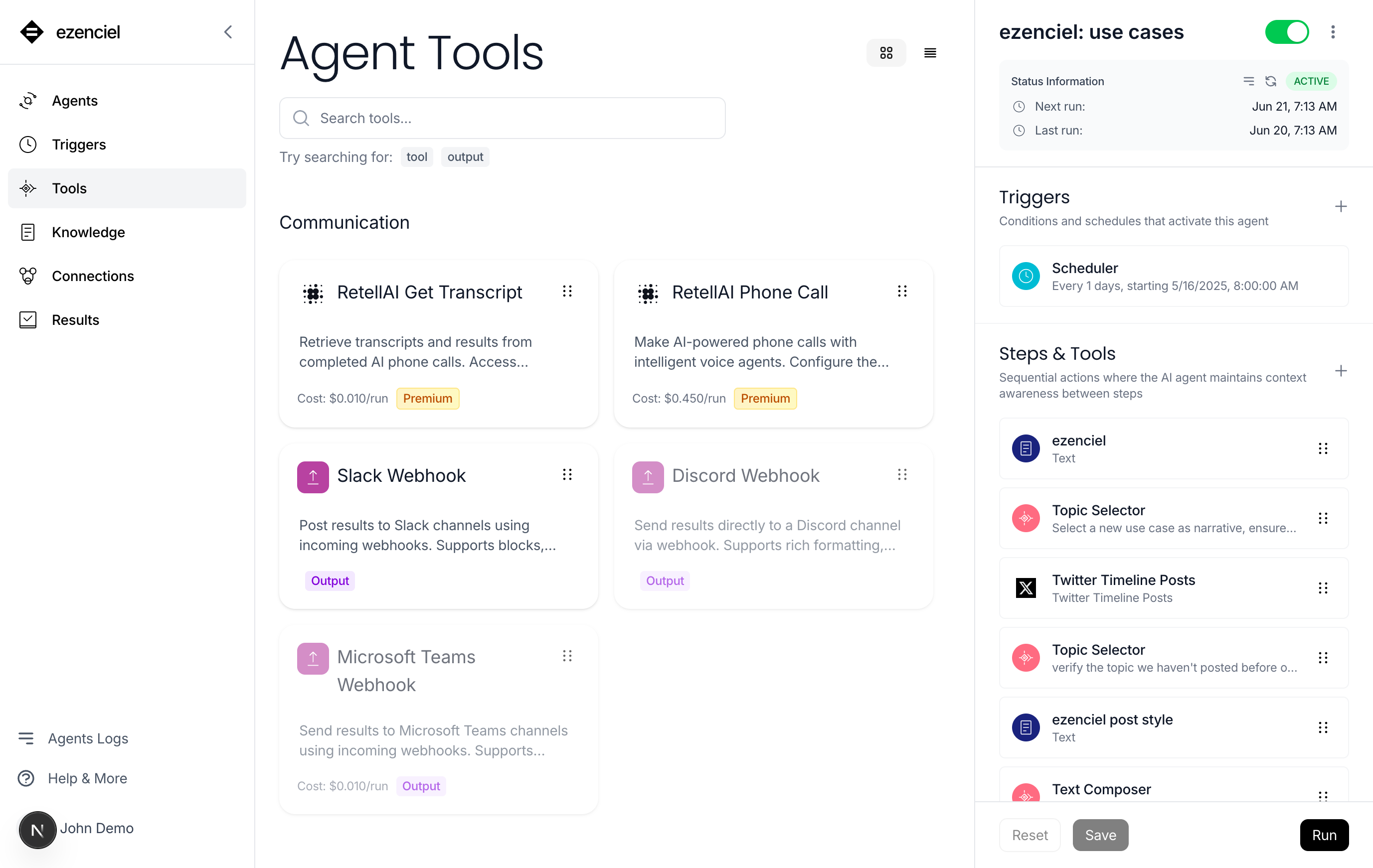 ezenciel Dashboard - Agent Tools and Automation